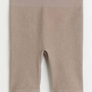 Beige Ribbed Biker Shorts